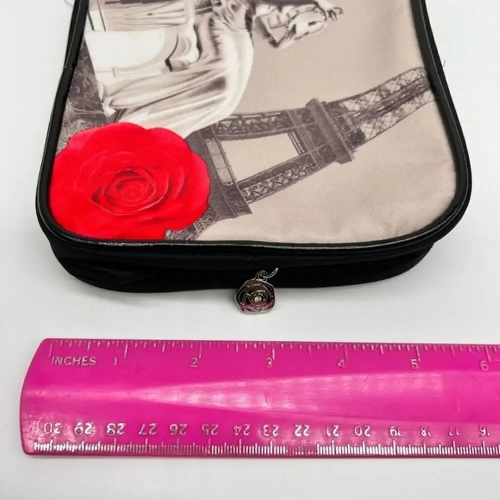 Gray, Red and black cosmetic bag. Beautiful classy pattern